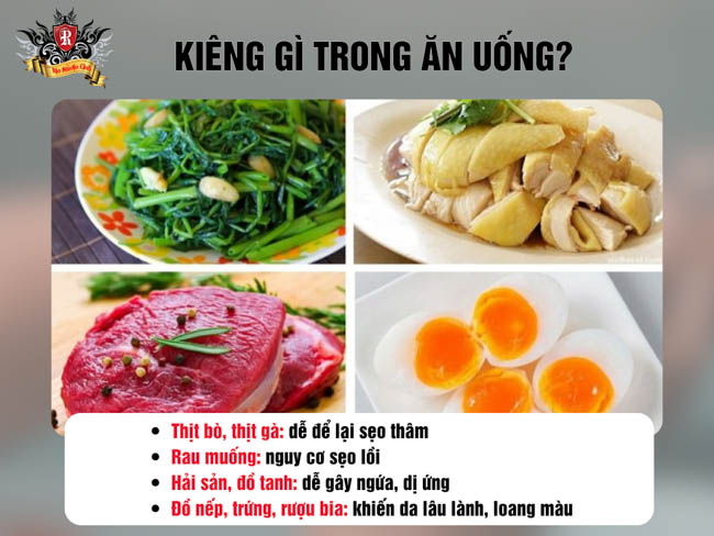 Sau khi xăm màu da nên kiêng các thực phẩm dễ gây dị ứng như hải sản, thịt bò, rau muống nếu bạn có cơ địa nhạy cảm. 