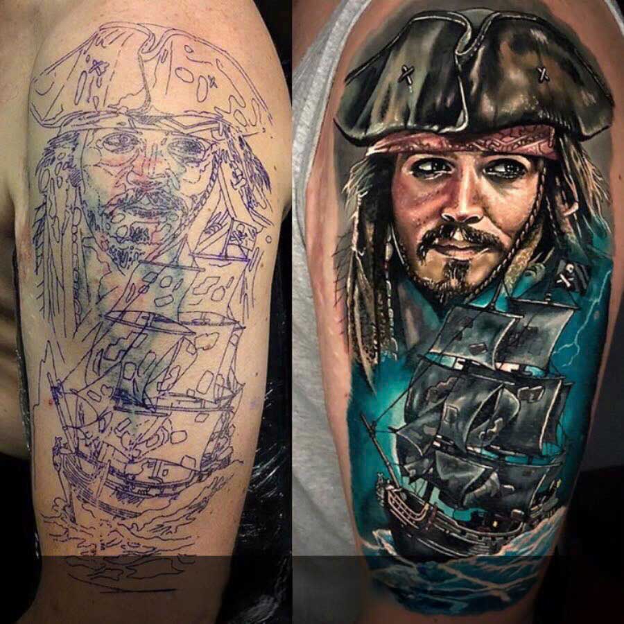 Đè hình xăm hỏng kết hợp xóa xăm làm mờ trước Rio Tattoo Studio