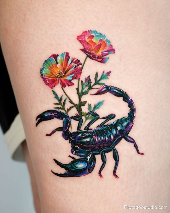 Hình xăm cung Thiên Yết cho nam mạnh mẽ thực hiện tại Rio Tattoo Studio