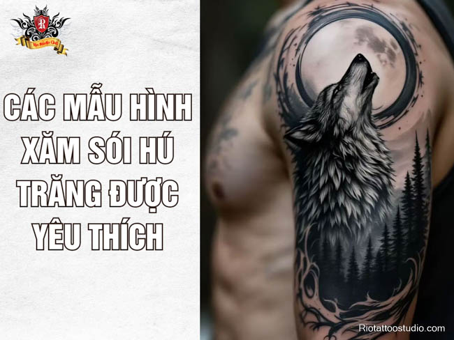 Các mẫu hình xăm sói hú trăng được yêu thích 