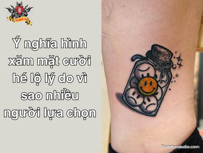 Hình xăm mặt cười: Biểu tượng niềm vui, nổi loạn, cá tính; hoặc hai mặt cảm xúc.