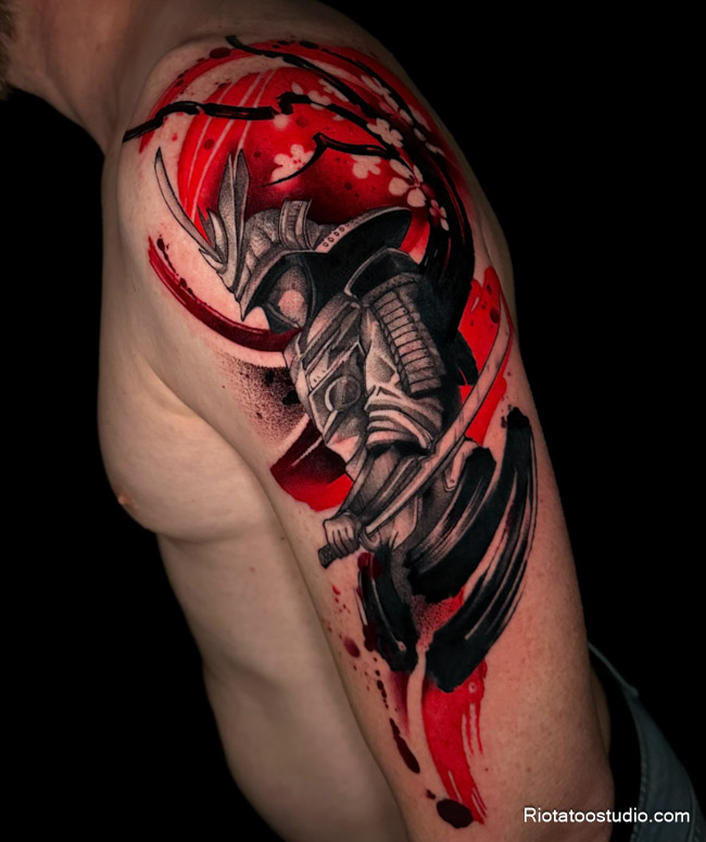 Hình xăm chiến binh Samurai tượng trưng cho lòng dũng cảm thực hiện ở Rio Tattoo Studio
