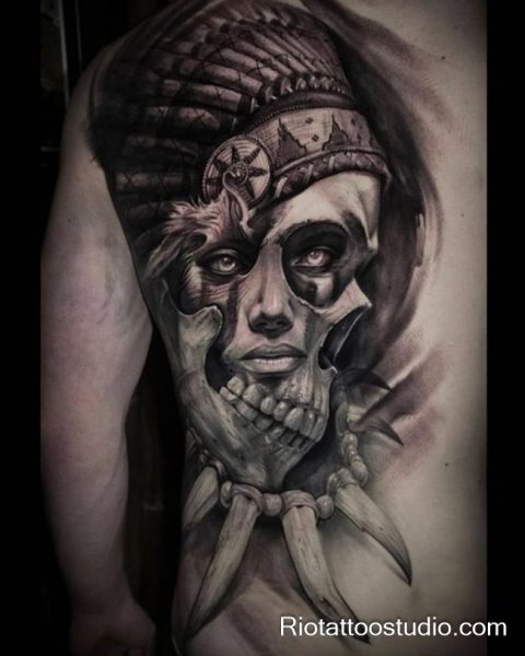 Hình xăm chiến binh thổ dân tại Rio Tattoo Studio thể hiện sức mạnh, lòng dũng cảm và phong thái đầy khí chất của một chiến binh tự do.