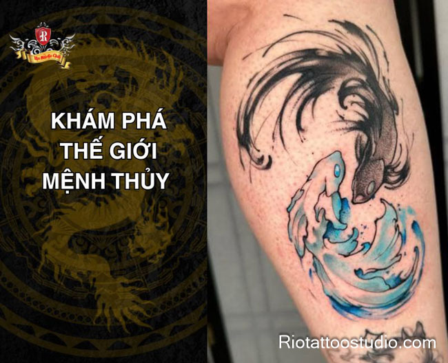 Hình xăm mệnh Thủy thể hiện dòng chảy năng lượng phong thủy và cá tính linh hoạt