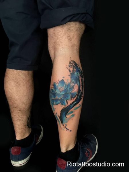 Hình xăm mệnh Thủy nam tông xanh đậm ấn tượng