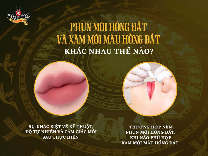 Phun môi màu hồng đất và xăm môi màu hồng đất khác nhau thế nào