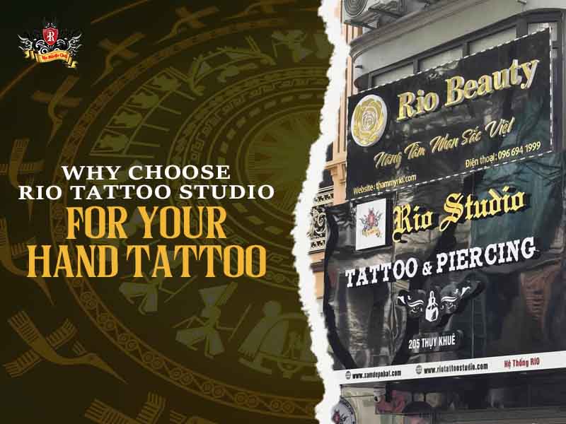a professional artist at Rio Tattoo Studio performing a detailed hand tattoo with sterile equipment