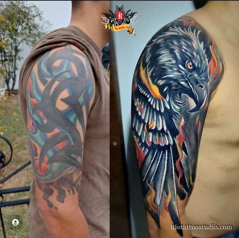 Master Artist Trieu Viet Anh performing a professional tribal tattoo cover-up directly without the need for laser removal.