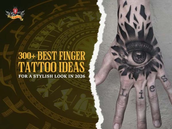 Best finger tattoo ideas 2026 – stylish eye and geometric blackwork on hand
