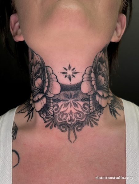 Hình xăm cổ đẹp ở cổ họng cá tính