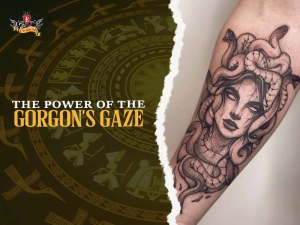 Gorgon’s gaze Medusa tattoo – detailed snakes and intense stare on forearm