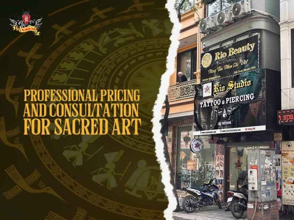 Rio Tattoo Studio exterior with pricing for sacred art and michael archangel designs, professional consultation