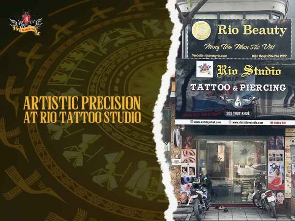 Rio Tattoo Studio exterior sign with tattoo and piercing services, professional shark tattoo studio