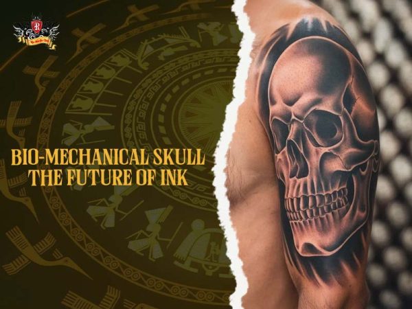 Realistic blackwork skull tattoo portrait on arm with detailed shading, modern skull tattoo design