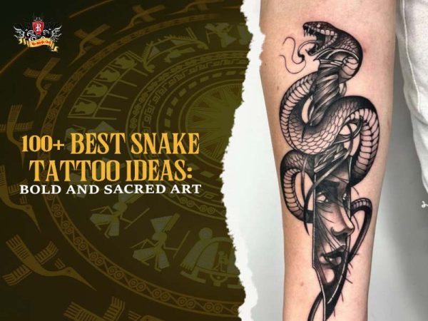 Cobra snake tattoo coiled around face on arm, bold sacred snake tattoo
