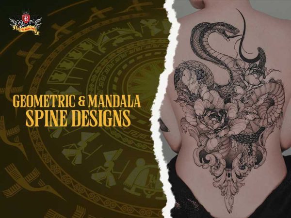 Geometric mandala spine tattoo with snakes and flowers – full back design at Rio Tattoo Studio