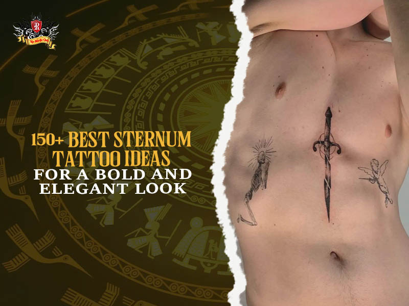 Symmetrical mandala sternum tattoo with butterfly moon script and stars on chest, meaningful fine line sternum tattoo