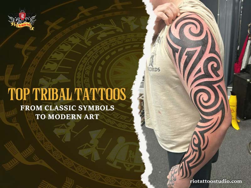 Geometric precision tribal tattoo on forearm – bold black patterns with eye symbol at Rio Tattoo Studio