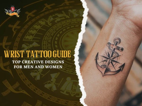 Classic anchor wrist tattoo with compass and rope details in black ink, timeless wrist tattoo for men and women