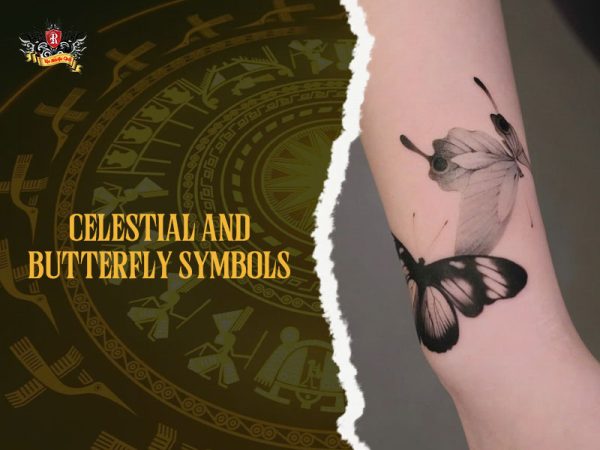 Fine line butterfly wrist tattoo with celestial vibes and leaf accents, meaningful wrist tattoo ideas