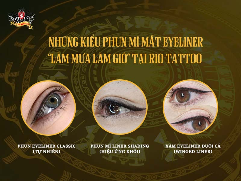 các kiểu phun mí eyeliner đẹp như classic shading và winged liner tại Rio Tattoo Studio