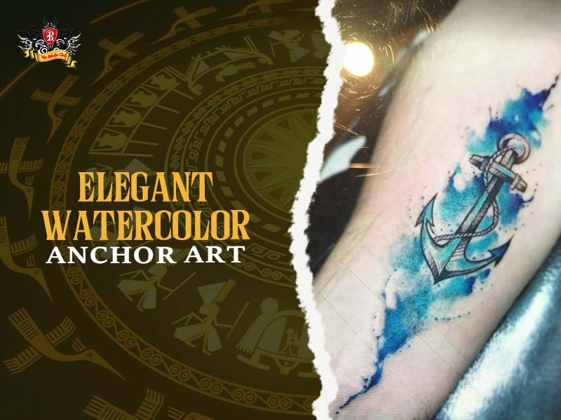 Elegant watercolor anchor tattoo for a lively artistic statement at Rio Tattoo Studio.