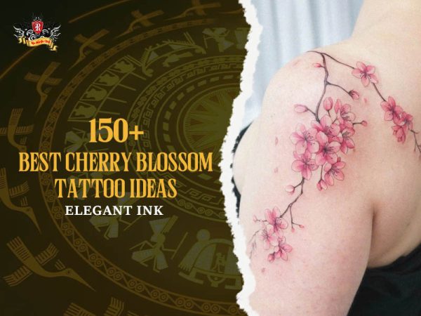 Cherry blossom branches shoulder back tattoo pink flowers, elegant cherry blossom tattoo