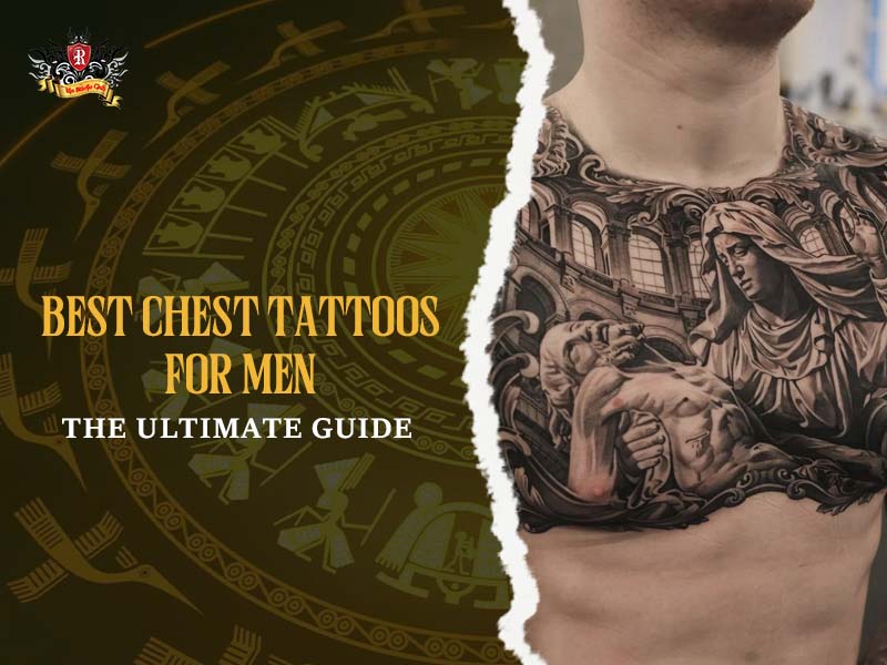 Men's chest tattoo realistic classical architecture veiled woman dying man, dramatic chest tattoo