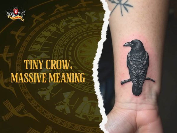 Tiny crow tattoo on wrist perched on branch, small minimalist crow tattoo ideas