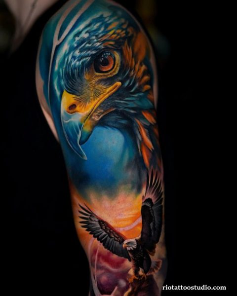 Meaning of eagle tattoo and the delicate specialty of fineline tattoos.