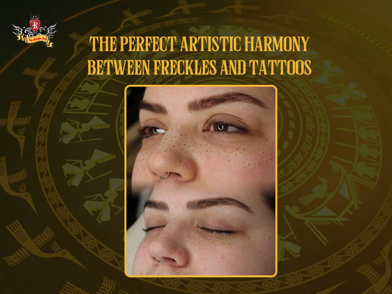 A harmonious blend of natural freckles and tattoos on skin, celebrating the artistic synergy between natural beauty and body art.