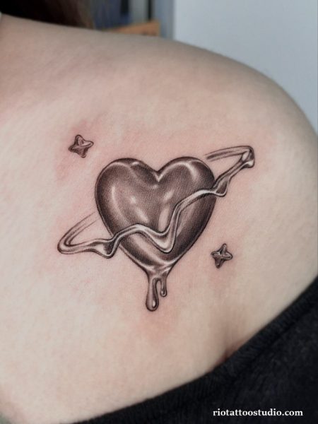 Ruby gem heart chest tattoo faceted red sparkle small, luxurious heart tattoo