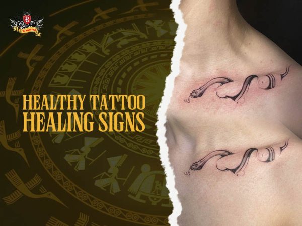 Fresh snake tattoo shoulder neck healing signs redness, healthy tattoo healing signs