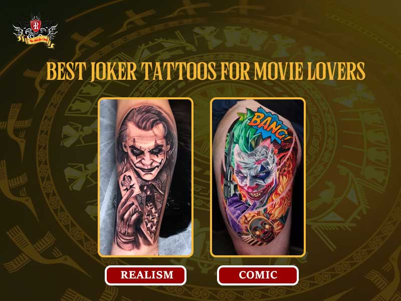 Joker tattoo comparison realism vs comic style movie lovers arm designs, best joker tattoo ideas