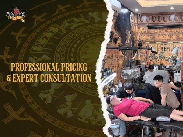 Knee tattoo studio interior professional consultation Hanoi, Rio Tattoo Studio knee tattoo