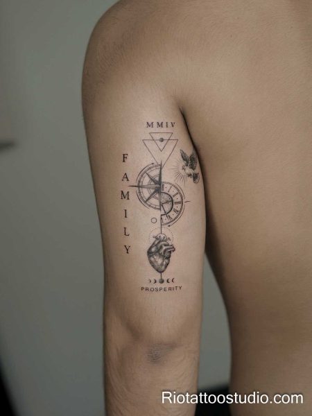 Minimalist arm tattoo family compass heart dove moon phases fine line, meaningful minimalist tattoo