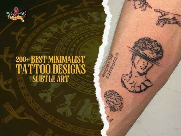 Minimalist forearm tattoo David bust brain Creation hands Latin phrases, subtle minimalist tattoo