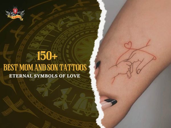 Mom and son holding hands heart forearm tattoo minimalist red line, sweet mom and son tattoo