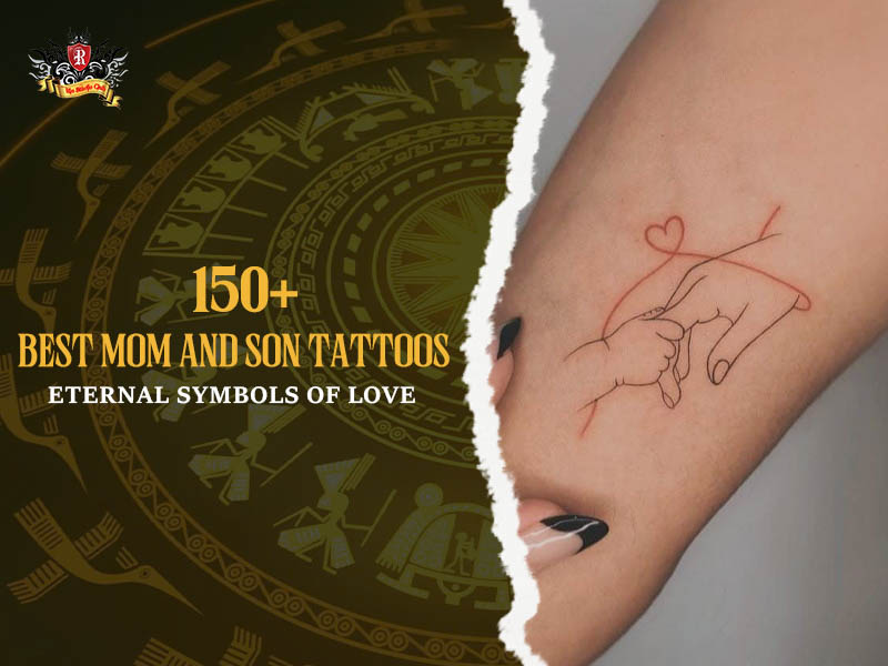 Mom and son holding hands heart forearm tattoo minimalist red line, sweet mom and son tattoo