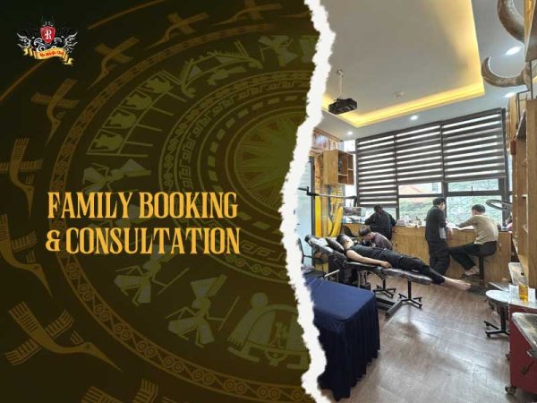 Rio Tattoo Studio Hanoi family booking consultation interior, mom and son tattoo studio