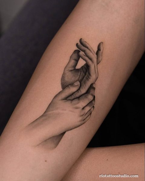 Mom and son moon hug upper arm tattoo whimsical line art clouds, dreamy mom and son tattoo