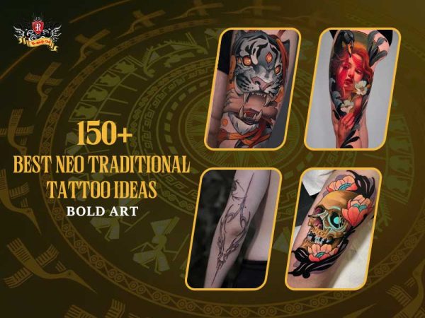 Neo traditional tattoo ideas collage tiger woman skull floral, colorful neo traditional tattoo