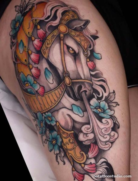 Neo traditional frog hat staff chains arm tattoo whimsical, bold neo traditional tattoo