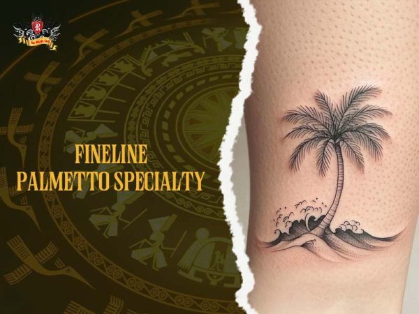 Palm tree tattoo fineline black waves beach forearm, minimalist palm tree tattoo