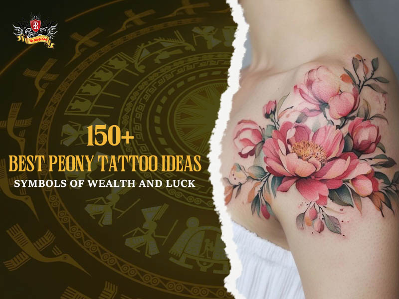 Colorful peony tattoo with pink and red flowers on shoulder, vibrant peony tattoo ideas