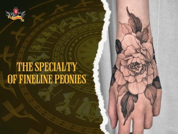 Fineline black and gray peony tattoo on hand and wrist, delicate peony tattoo ideas