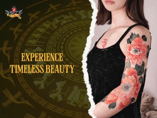Large colorful peony tattoo on upper arm and shoulder of a woman, elegant peony tattoo ideas
