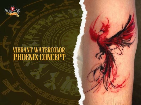 Phoenix tattoo realistic red black flight upper arm, dynamic phoenix tattoo ideas