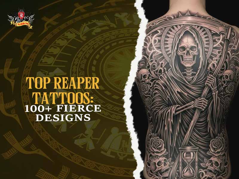 Dark Arts: Dark Realistic grim reaper tattoo with sharp scythe details at Rio Studio.