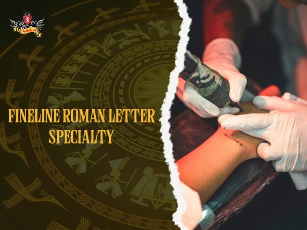 Fine line roman letter tattoo being inked on wrist, delicate roman numeral tattoo process